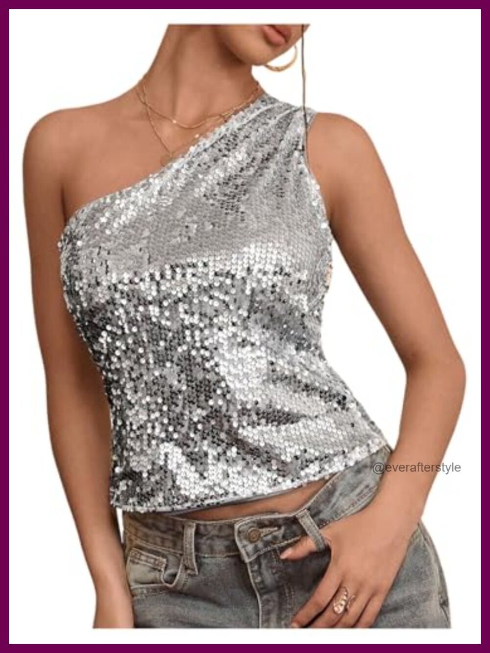 Sparkly One Shoulder Sequin Crop Top Slim Fit Sleeveless Party Top